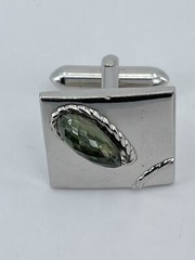 Vintage Swank mens cufflinks green teardrop faceted glass stone rope accents