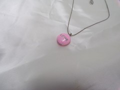 Vtg Cookie Lee bead chain with breast cancer / Love pendant necklace 747-9