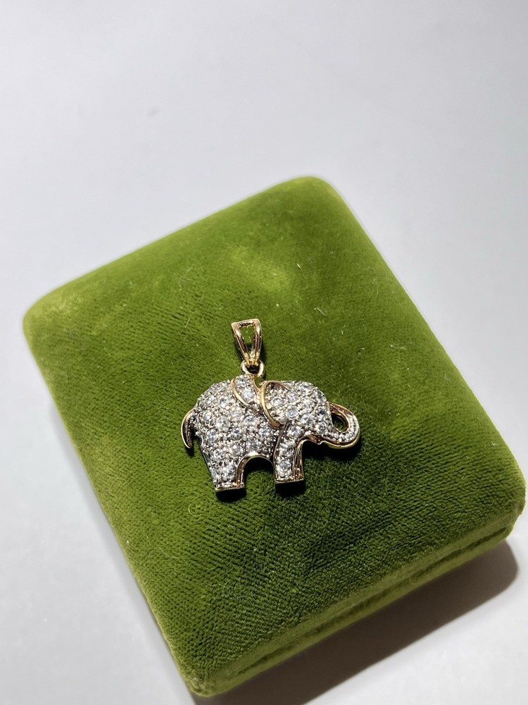 Vintage Antique Ross Simons 18 Karat Gold Over Sterling Silver CZ Elephant Pend.