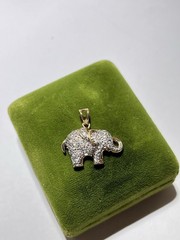 Vintage Antique Ross Simons 18 Karat Gold Over Sterling Silver CZ Elephant Pend.
