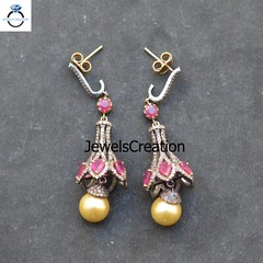 Genuine Ruby Gemstone Earring Pave Diamond 925 Sterling Silver Jewelry For Gift