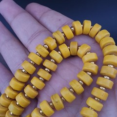 Antique African Sunburst Yellow Tire Glass Bead Necklace 24in 6.2–10.1mm