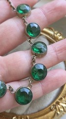 Vintage Czechoslovakian Emerald Green Bezel Crystal Riviere Necklace