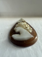 UNIQUE Teardrop 1860s Loose Carved Shell Cameo – Woman w/Flower – 24 x 21mm