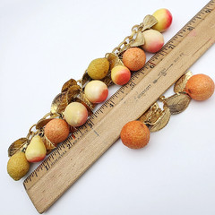 RARE! Napier Fruit Salad Charm Bracelet & Earrings, Peach, Nectarine, Pear Lemon