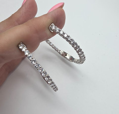 Signed JCL Clear Crystal Silver Tone Hinged Hoop Clip On Earrings Vintage