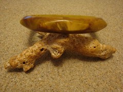 Vintage 1/2″ Butterscotch/Brown/Green Octagon Bakelite Bracelet; Beveled Edges!