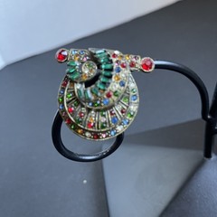 Vintage 1930s Art Deco Czech Rainbow Rhinestone Bar Brooch & Dress Clip Lot