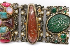 Attributed to Selro Selini Confetti Lucite Panel Bracelet w/Rhinestones, Pearls