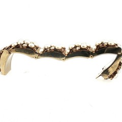 Vintage Gold‑Tone Pearl & Rhinestone Bracelet – Hinged Link Design, Cluster Pear
