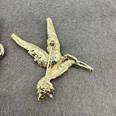 Vintage Hummingbird Pins Brooches Jewelry Enamel Rhinestones Gold Tone Set of 2