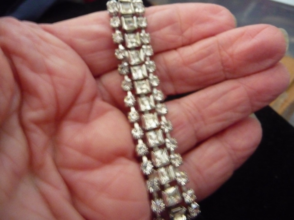 WEDDING 3 row faux diamonds rhinestones PROM 6”L 1/2″W BRACELET #22/23S 5