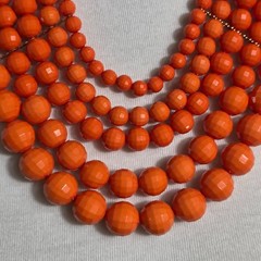 Vibrant Orange Multi-Strand Beaded Bib Necklace Graduated Layers