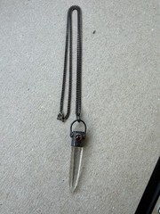 Vintage 1970s Sterling Silver 925 Quartz Crystal Point Pendant Necklace Garnet