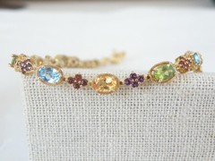 Zales 18K Gold on Sterling Silver 925 Multi Gemstone Tennis Bracelet Fits 7.5″