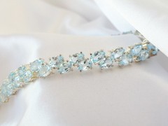 Vintage Sterling Silver 925 Double 2 Row Heated Blue Topaz Tennis Bracelet 7.5″