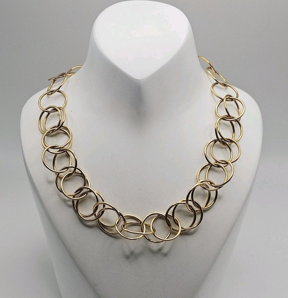 Sterling Silver Vintage Interlocking Round Link Statement Necklace 20″