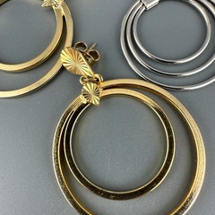Vintage Drop Hoop Earrings Lot Multi Layered Circle Gold Silver Tone Pierced