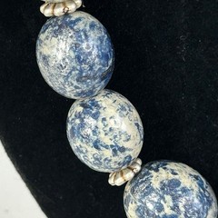 Vintage Lady Remington Blue White Beaded Collar Necklace Signed LR 19”