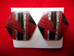 VINTAGE Art Deco Design, HEXAGON SHAPE, Glitter CLIP Earrings from France