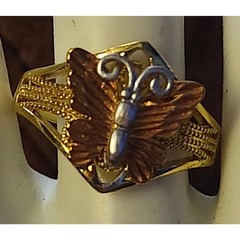 Vtg Butterfly 3 Tone Silver Rose Gold Plated Ring Band Size 10