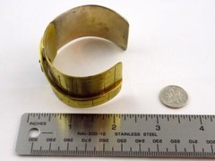 Vintage Sterling Silver and Brass Black Onyx Wide Cuff Bracelet 6.75 In V GOOD