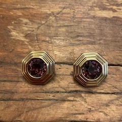 Vintage Signed Christian Dior Amethyst Color Gold Tone Clip Earrings Art Deco