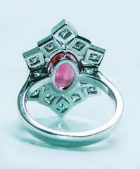 Vintage Tourmaline Square Diamond Cocktail Ring 18K White Gold Estate Giant