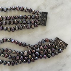 Vintage Estate Baroque Pearl Peacock Blue Purple Plum Necklace & Bracelet Set
