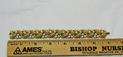 Vintage Crown Trifari Gold Tone Faux Pearls & Rhinestone Bracelet 7″