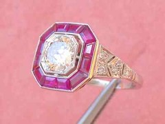 Art Deco Style 2Ct Lab-Created Diamond Ruby Halo Cocktail Ring 14k White Gold FN