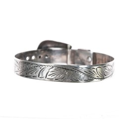 6.25″ Adjustable Fritch Bros 10k gold/Sterling silver hand engraved bangle brac