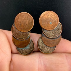 Vintage Copper Necklace Clip On Earrings Set Faux Coin 17”