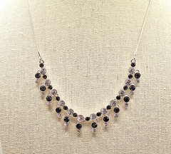 Vintage Elegant & RARE Monet Silver-plated Sapphire & Clear Crystal Necklace