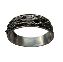 Antique Silver Plated 3-D Art Nouveau Hinged Cuff Bracelet Hallmarked