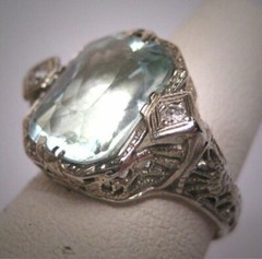 Vintage Art Deco Style 6.00Carat Aquamarine Lab Created Diamond 925 Silver Ring