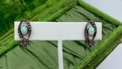 Art Deco Opal Rose Cut Diamond Earrings 14 Karat Gold Antique