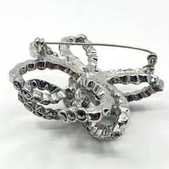 Brooch Vintage Silver Tone Layered Bow Smoky Rhinestone Statement Pin Accessory