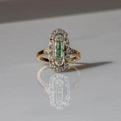 Vintage Art Deco Emerald Lab Created Diamond Wedding 925 Sterling Silver Ring
