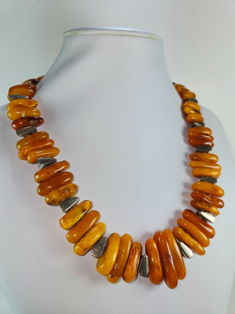 Butterscotch and Egg Yolk Amber and Sterling Silver Collar Necklace