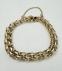 12K Gold Filled Vintage Double Link Charm Bracelet With Safety Chain 7.5in.