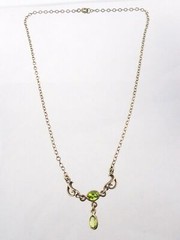 Sterling Silver Dual Peridot Pendant Necklace 925 16.25 Inches Long 4g Weight