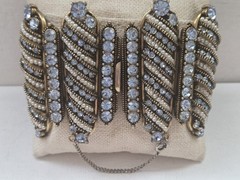 Hollycraft Copr 1954 Blue Rhinestone Faux Pearl Bracelet With Matching Earrings,