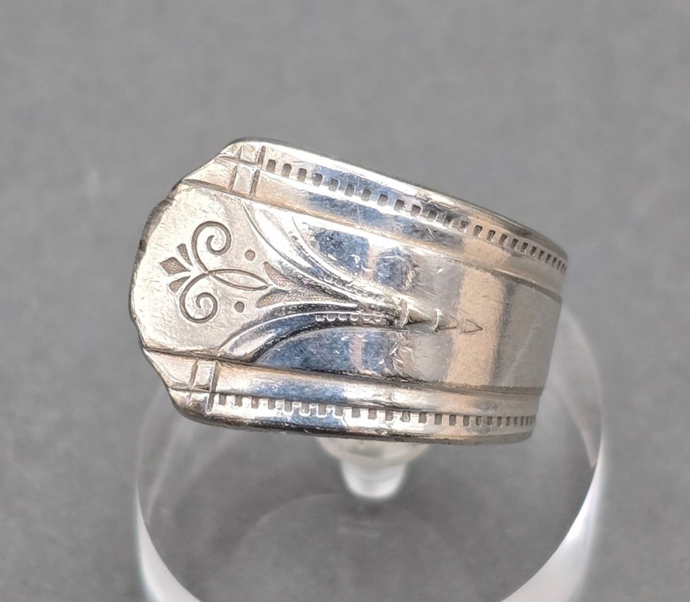 Vintage Silver Spoon Ring Size 10.5 Art Deco Upcycled Flatware Statement Ring
