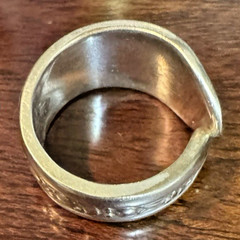 Vintage Spoon Ring State of Wisconsin Outline Signet Original Rogers Silver S7.5