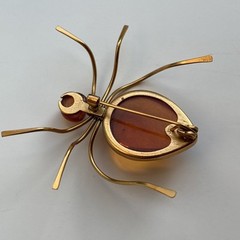 Vintage 70s Russian USSR Baltic Amber Ant Insect Bug Spider Gold Plate