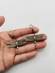 Vintage Style Antiqued Bronze Tone Art Nouveau Dragonfly Elegant Hook Earrings
