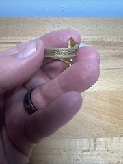 VTG Spain Damascene Metal Coiled Ring Double Eagle Head Scroll-work Golden-color