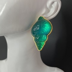 Gripoix Style Seashell Earrings Jelly Resin Gold Runway Statement Conch Shell