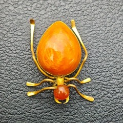 Vintage Soviet Baltic Amber Beetle Spider Brooch Honey Amber